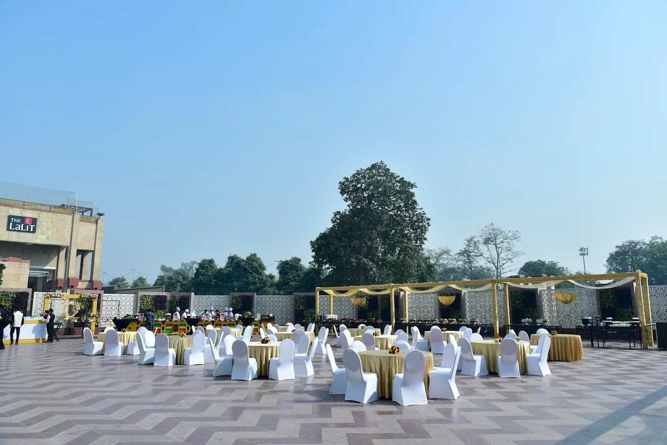 Spacious outdoor banquet setup at The Lalit New Delhi for weddings, receptions, and corporate events.