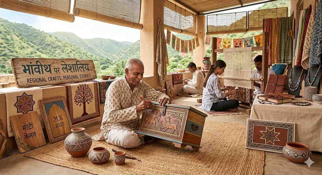 Artisans crafting traditional pottery and textiles in India.