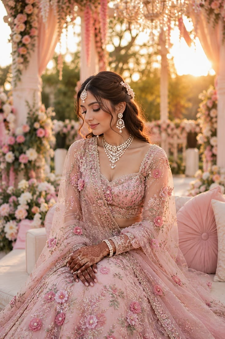 Beautifull bride in Pink Lehenga