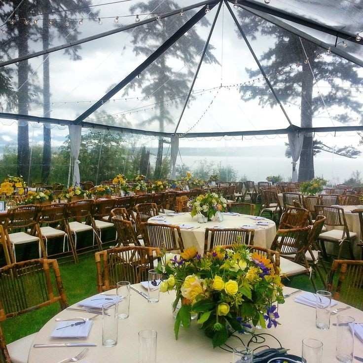 Covered outdoor wedding dining setup during monsoon